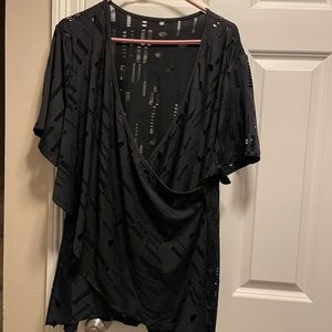 Front wrap sexy black blouse, holes